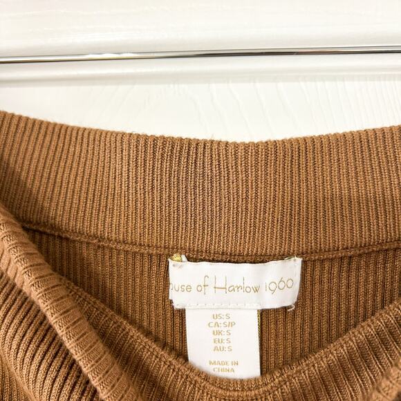 House of Harlow 1960 Ribbed Knit Collared Top & Midi Skirt Set Brown S EUC - Picture 4 of 9
